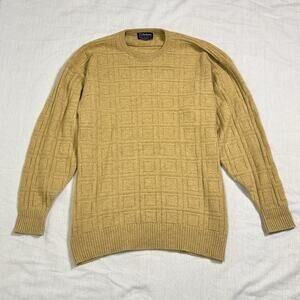 Vtg Burberry Cashmere Sweater Mens Sz L Yellow 90s Fisherman Old Money Scotland